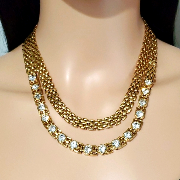 Ann Taylor Gold Tone Mesh & Crystal Necklace - Picture 2 of 7